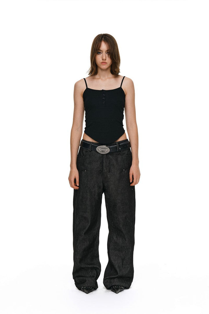 Studded Black Straight Jeans