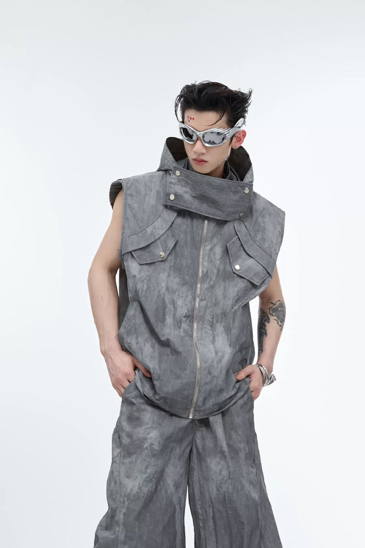 Distressed Sleeveless Utility Vest