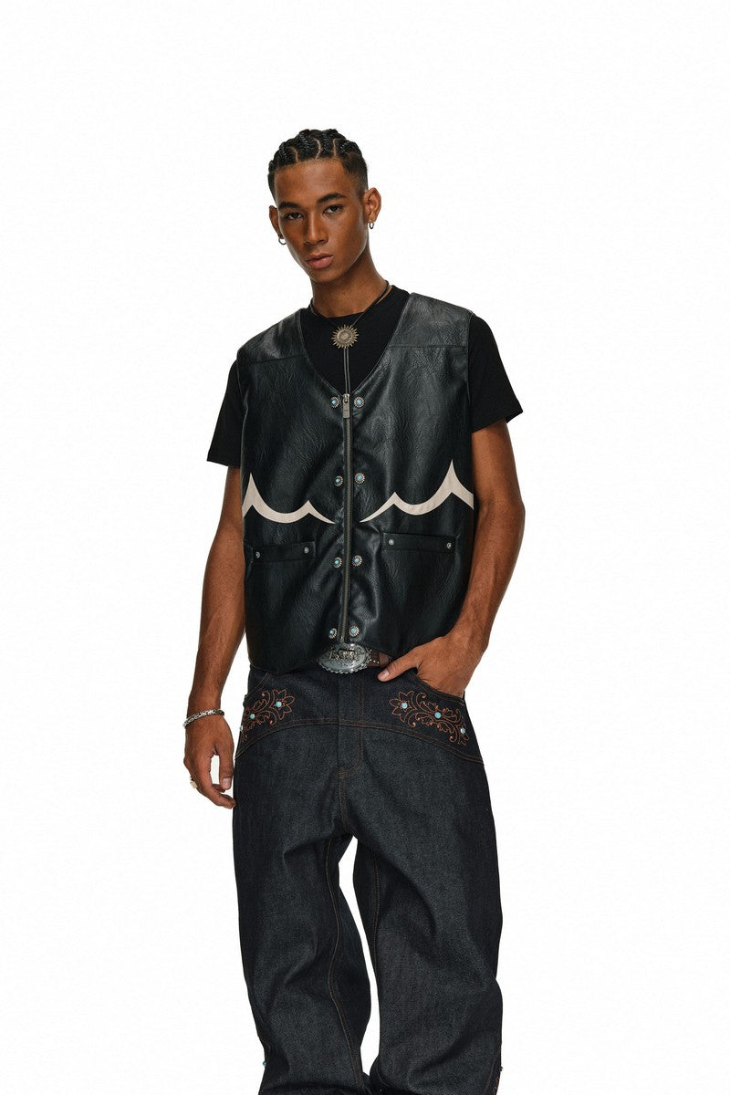 Studded PU Western Biker Vest