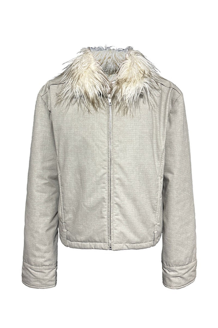 Washed Jacket with Detachable Fur Collar