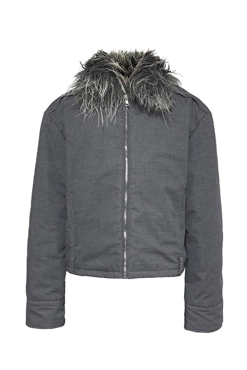 Washed Jacket with Detachable Fur Collar