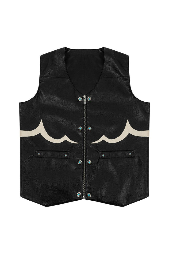Studded PU Western Biker Vest