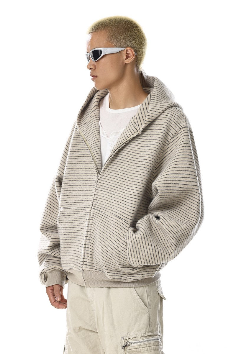 Striped Hooded Zip Sweatshirt