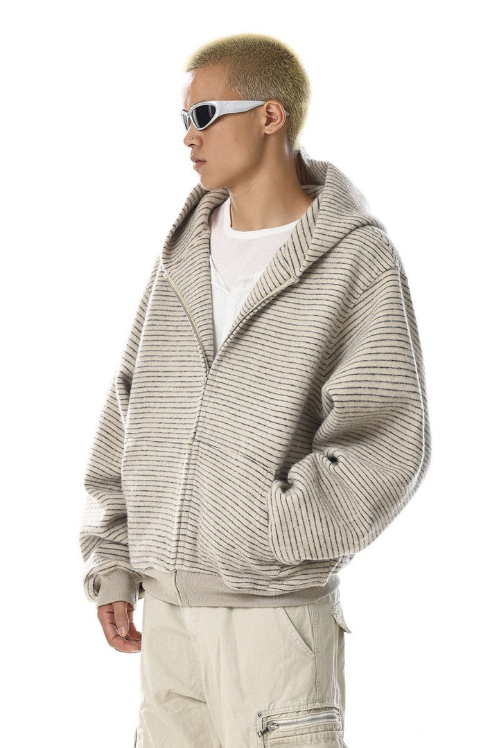Striped Hooded Zip Sweatshirt