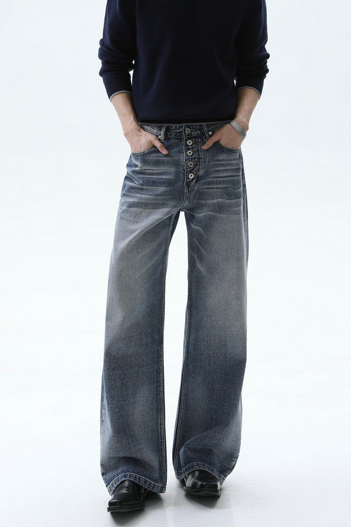 Whisker Wash Button Fly Jeans