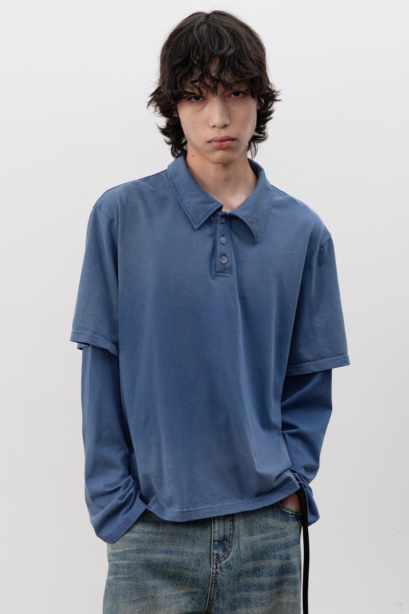 Faded Layered Look Polo Shirt