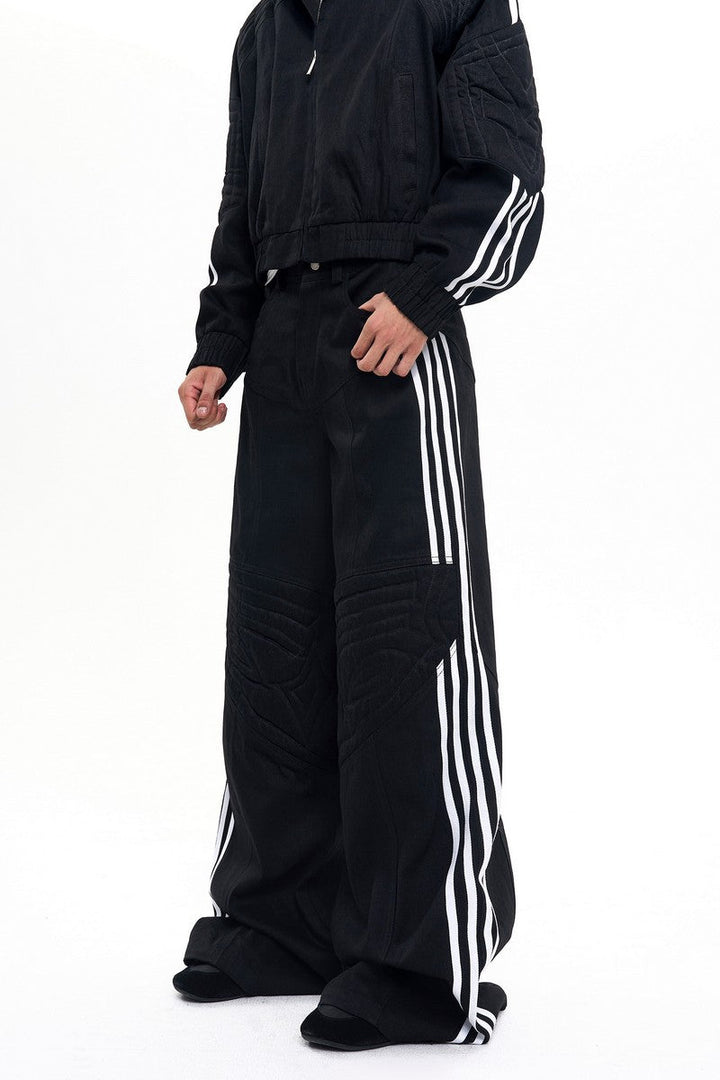 Striped Raw Denim Wide Leg Jeans