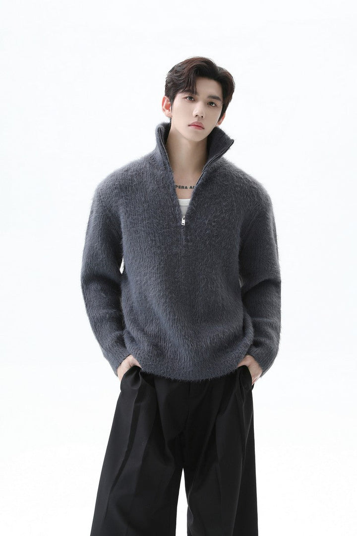 Half Zip Stand Collar Knit Sweater