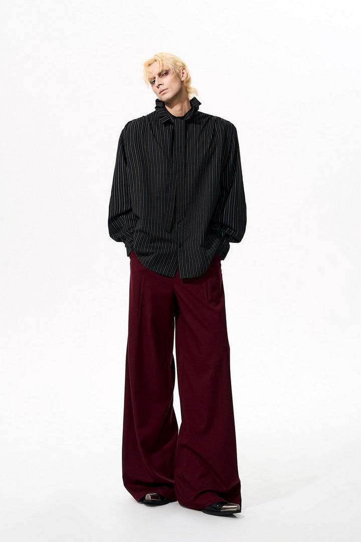 Ruffle Collar Striped Cotton Shirt