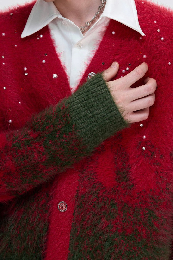 Gradient Rhinestone Cardigan Sweater