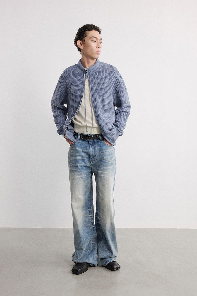 Waffle Knit Drawstring Cardigan