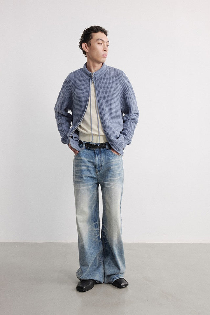 Waffle Knit Drawstring Cardigan