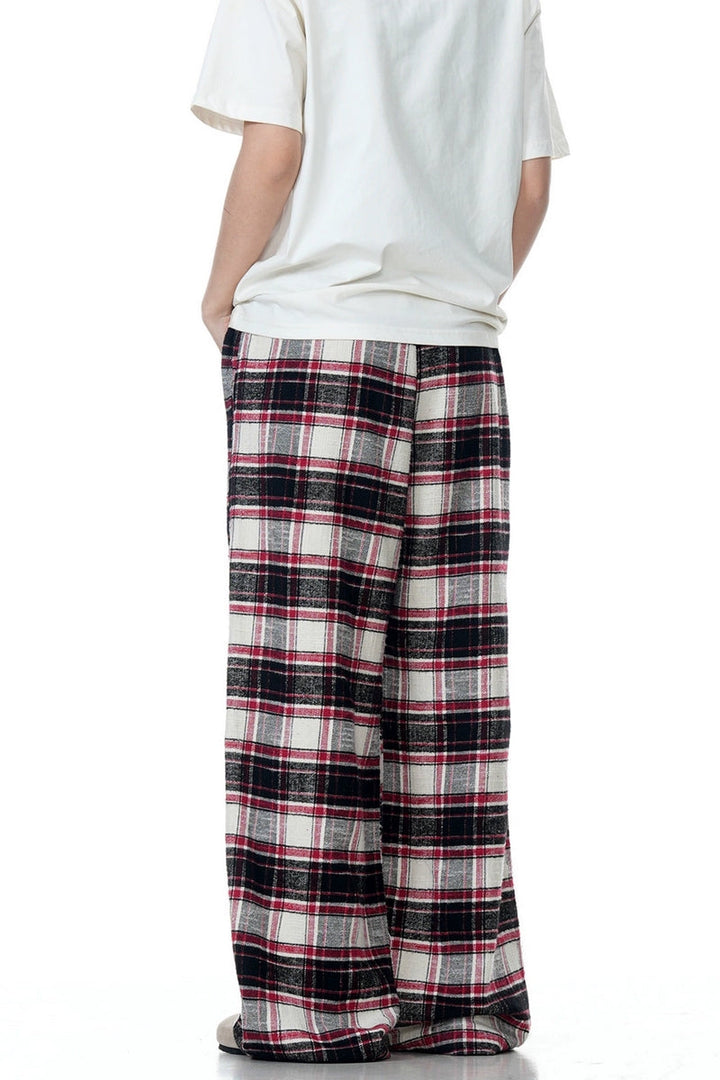 Plaid Relaxed Drawstring Trousers