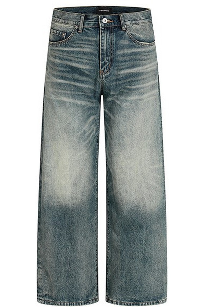 Whiskered Washed Loose Jeans