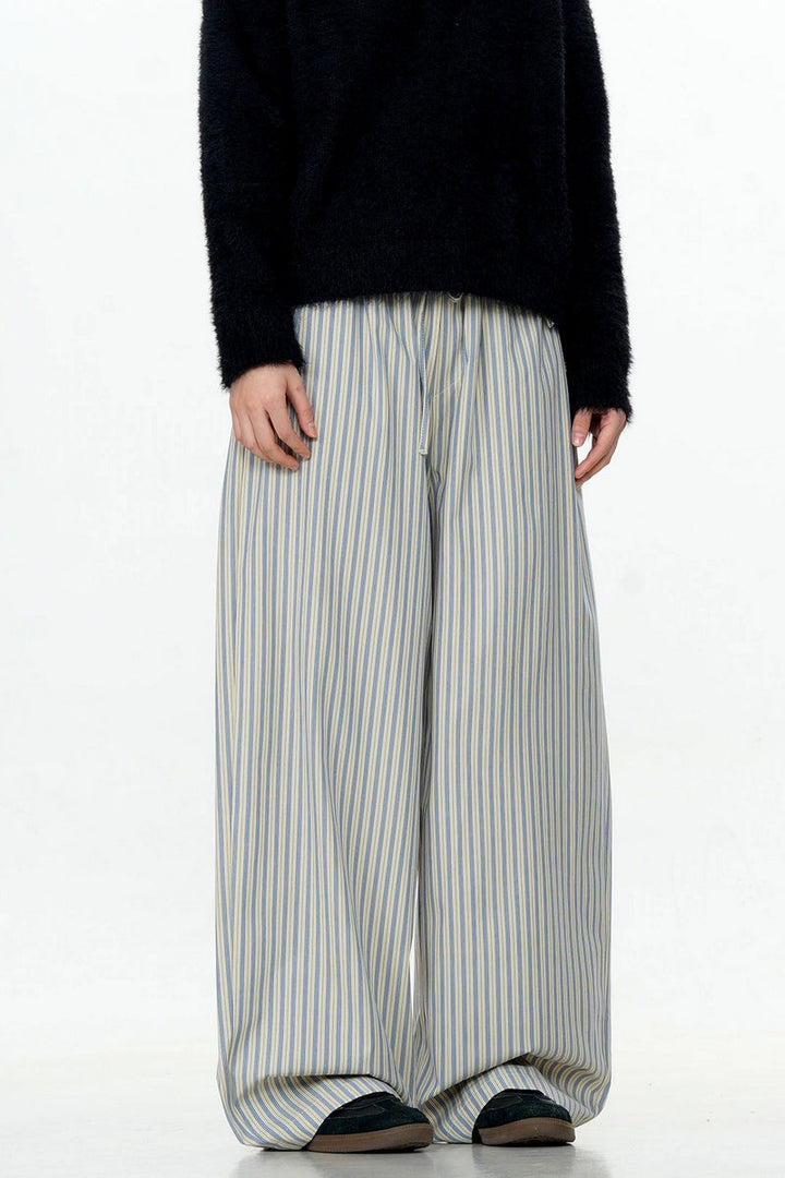 Light Striped Wide-Leg Trousers