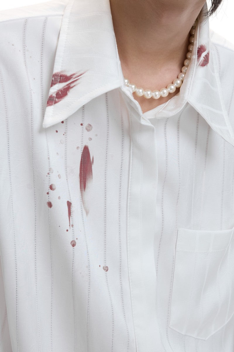 Striped Satin Lipstick Print Shirt