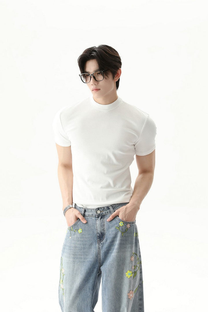 Mock Neck Fitted Short Sleeve Tee
