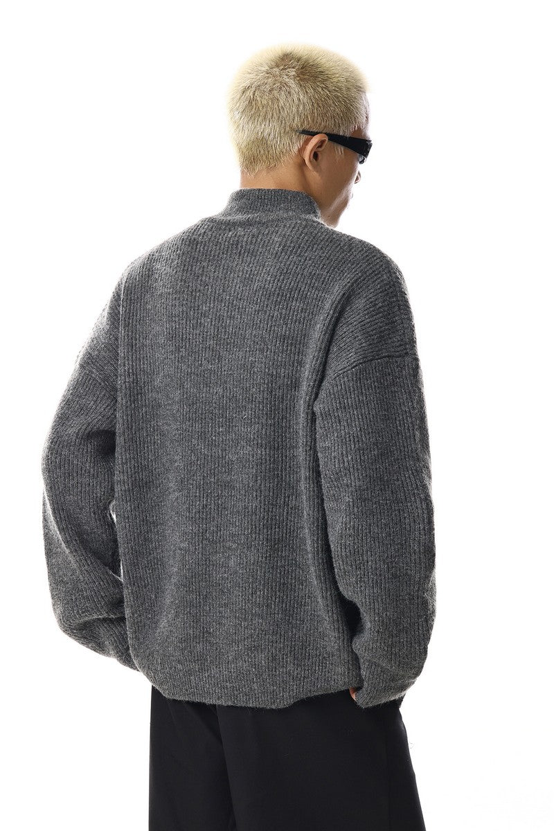 Grey Zip Knit Cardigan