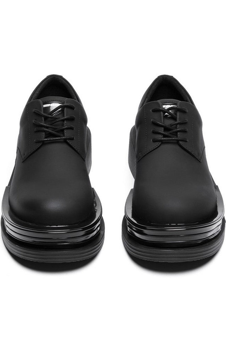 Black Leather Chunky Derby Shoes