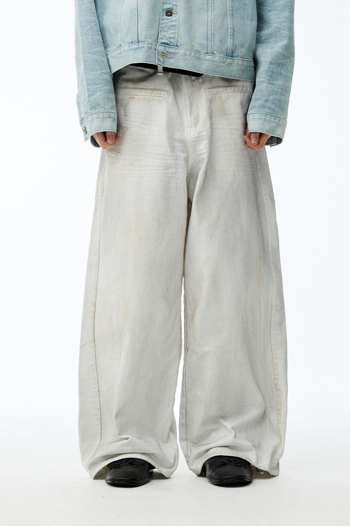 Dirty Wash Pleated White Jeans