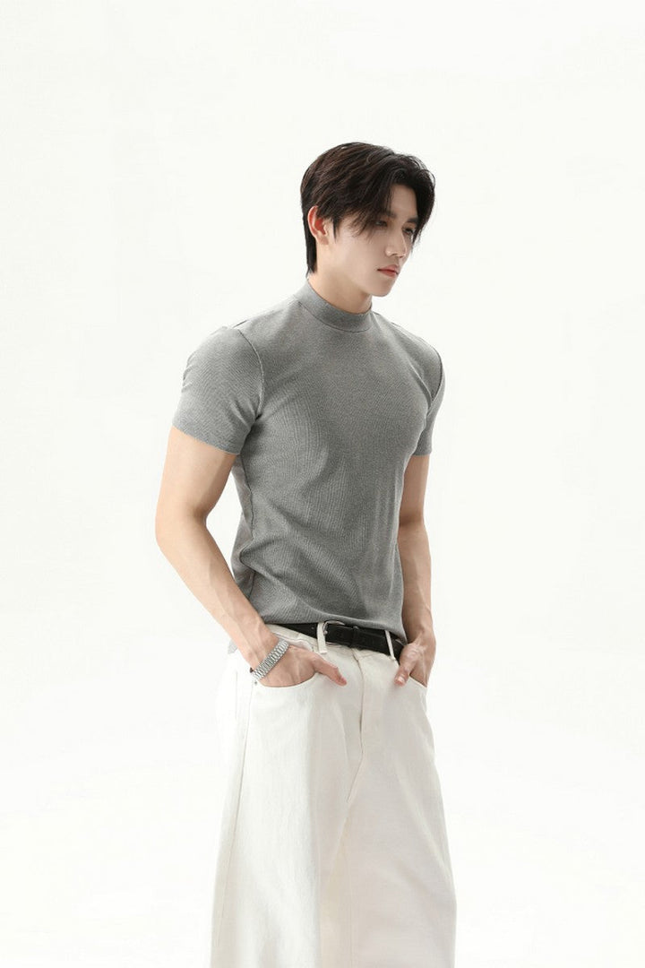 Mock Neck Fitted Short Sleeve Tee