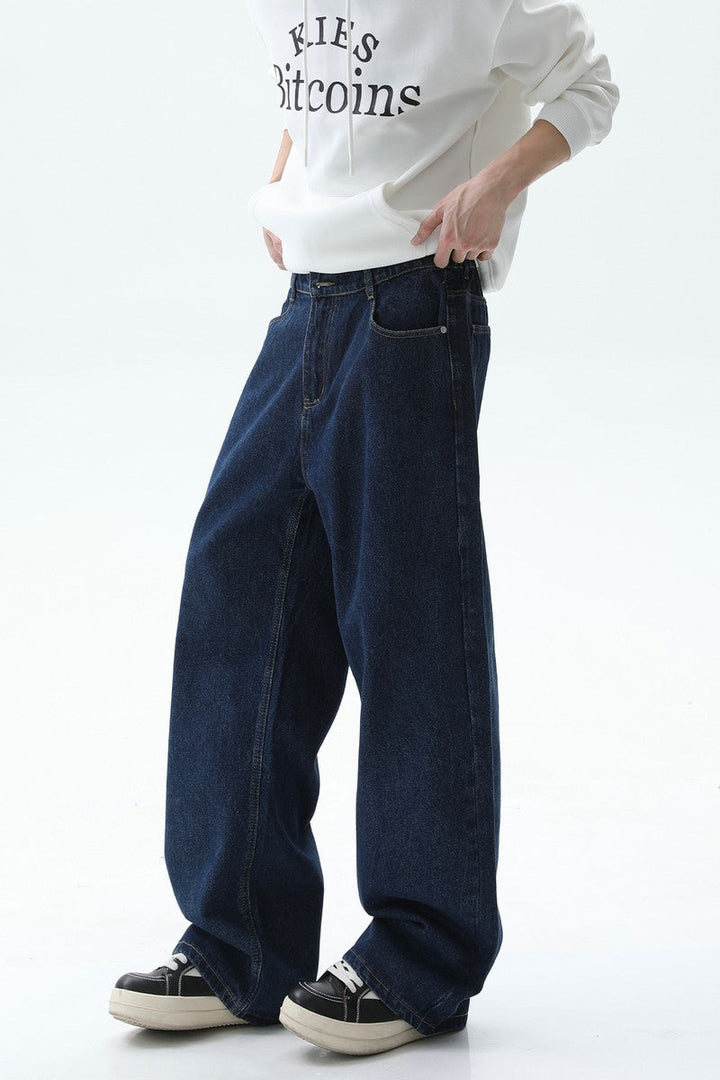 Washed Straight Leg Denim Jeans