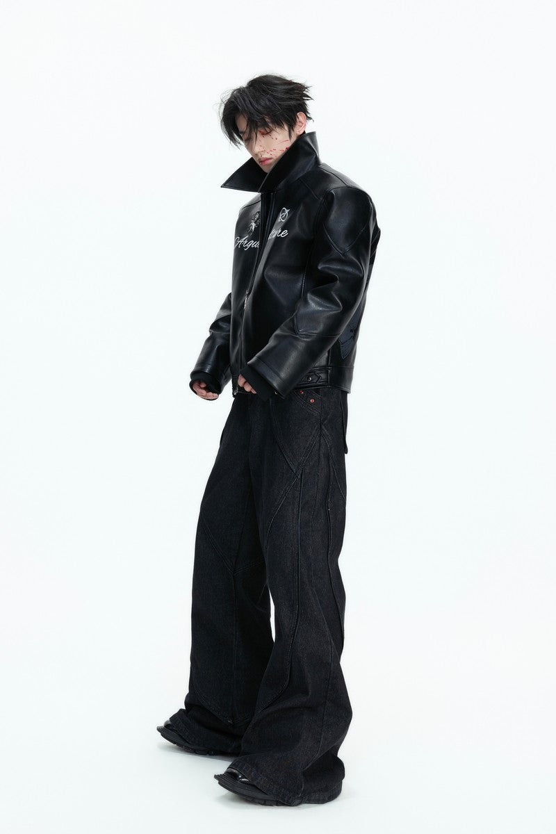 Embroidered Horse Badge Leather Jacket