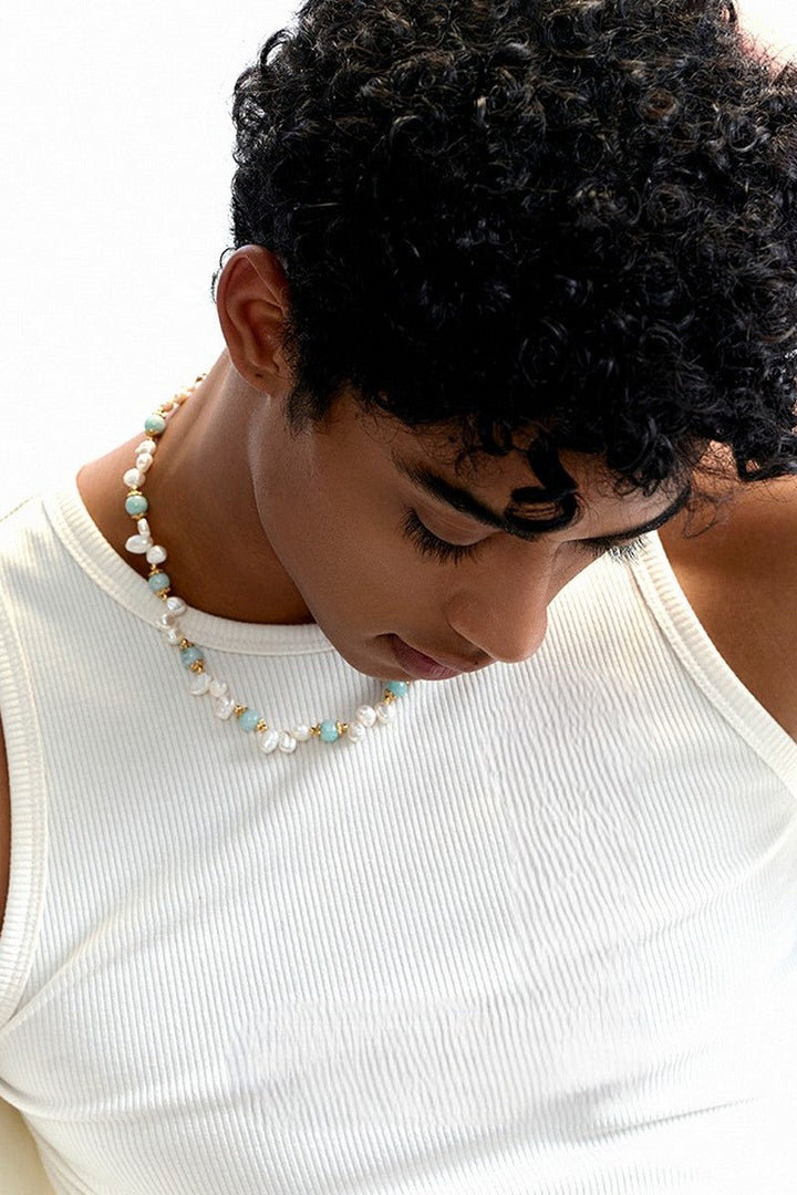 Amazonite Pearl Pendant Necklace