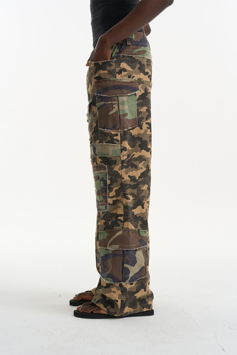 Washed Camo Flare Cargo Pants