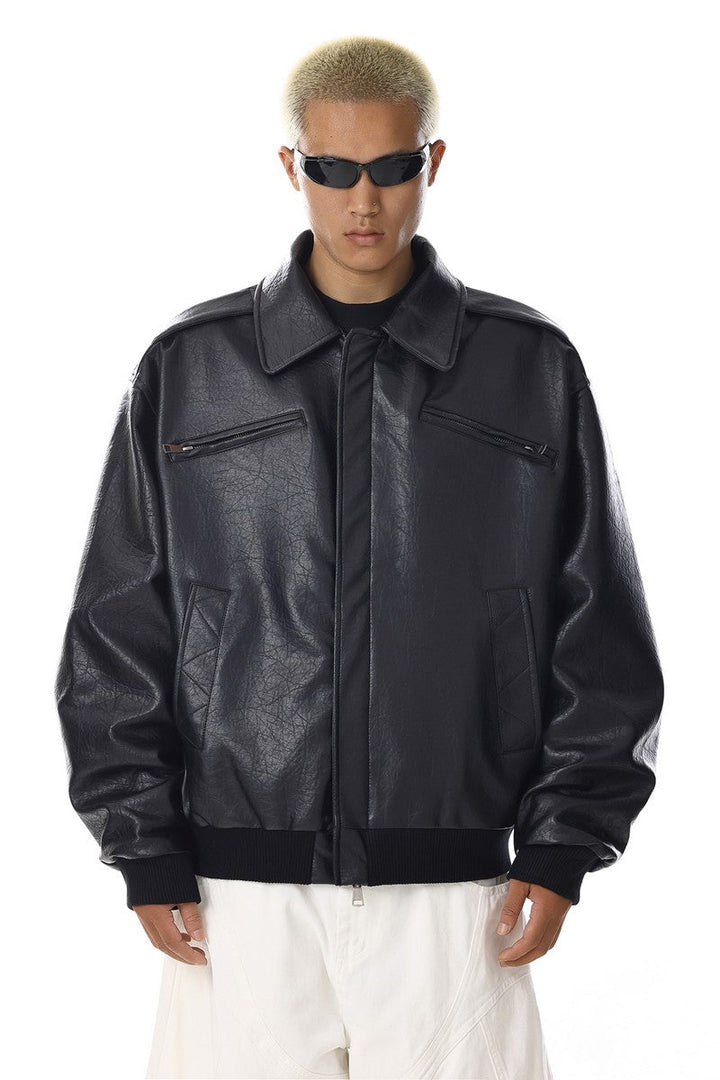 Distressed Textured Biker Jacket