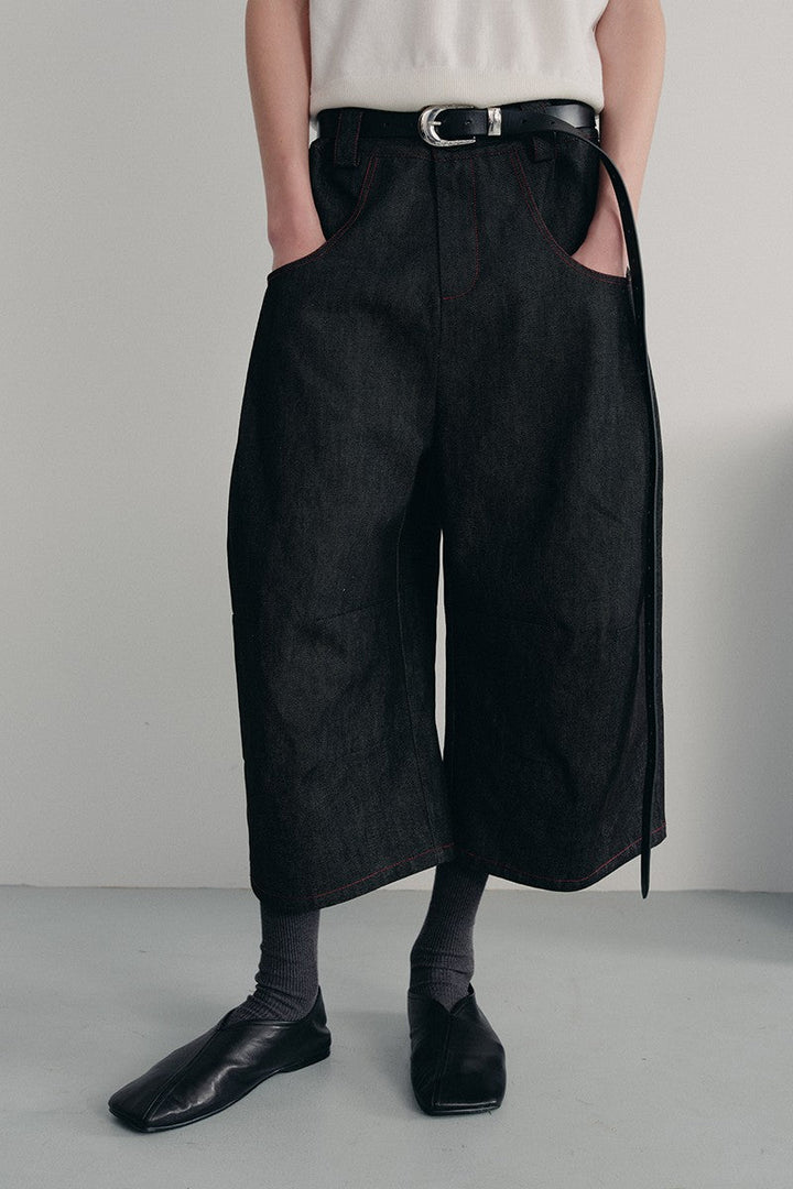 Pleated Raw Denim Jorts