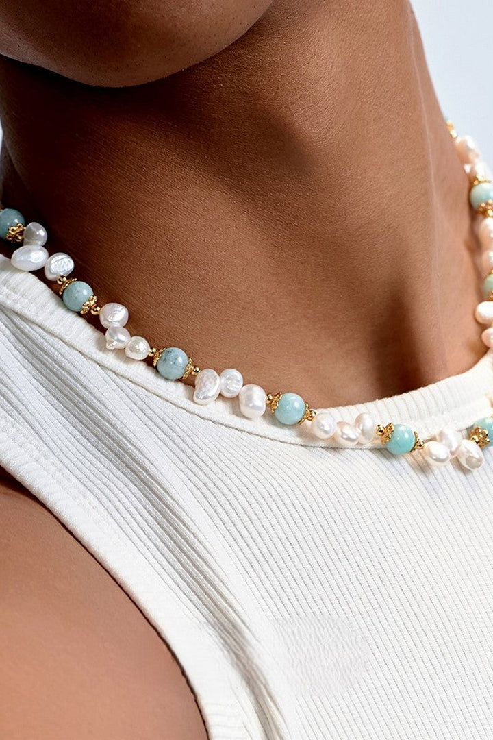 Amazonite Pearl Pendant Necklace