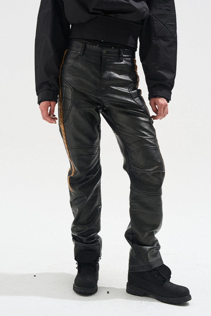 Colorblock Biker Faux Leather Pants