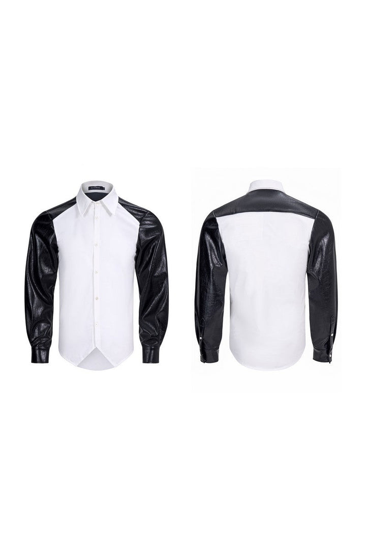 Leather Patch Irregular Hem Shirt