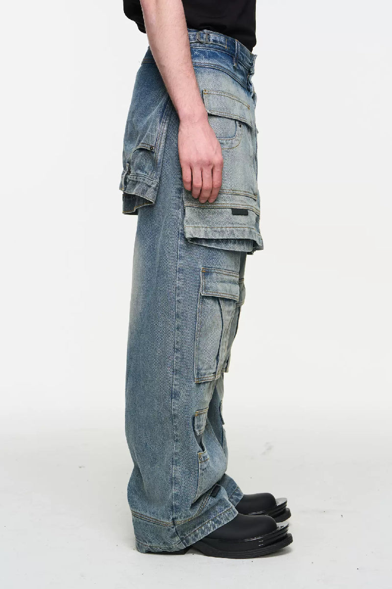 Layered Utility Washed Jeans