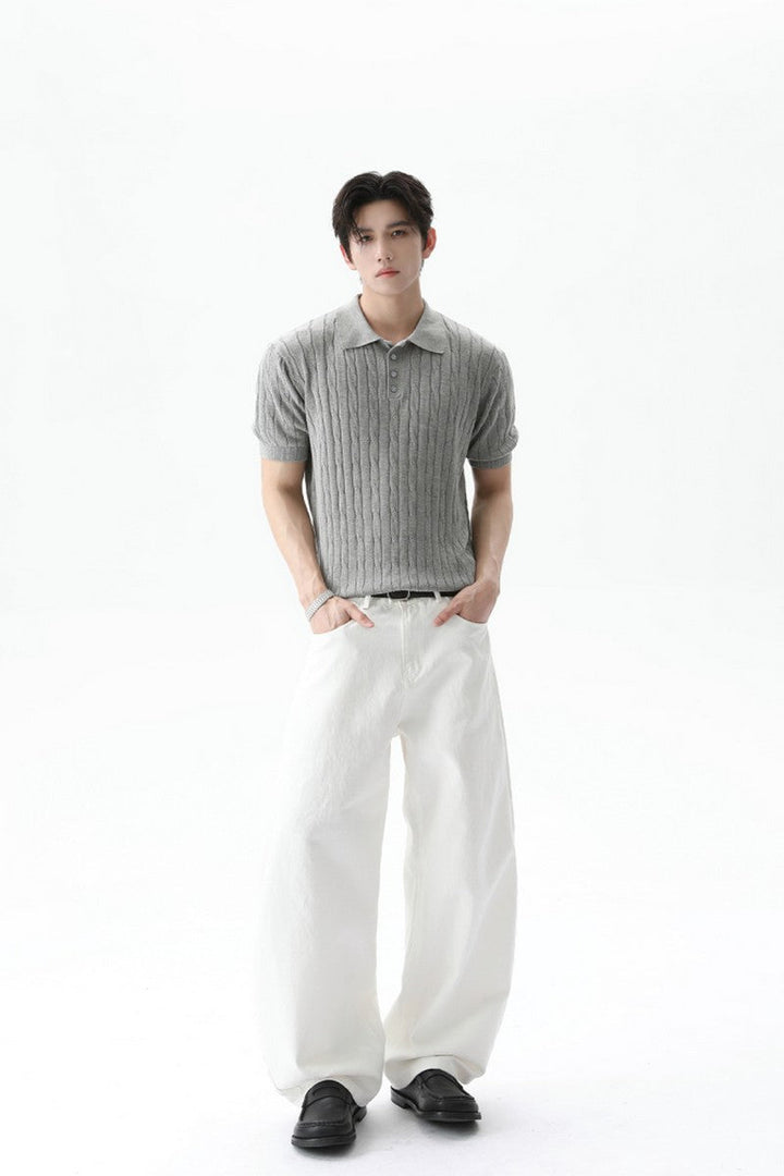 Cable Knit Polo Short Sleeve Tee