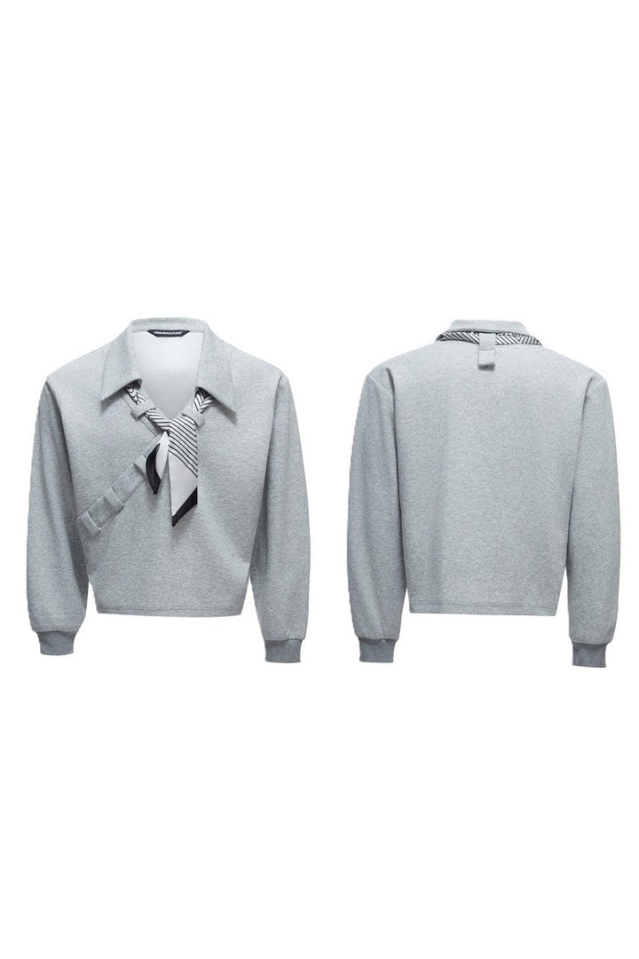 Striped Scarf V-Neck Polo Sweatshirt