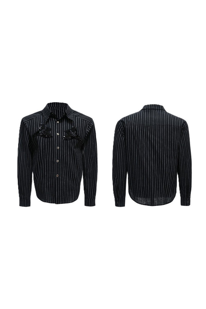 Striped Sequin Embroidered Linen Shirt