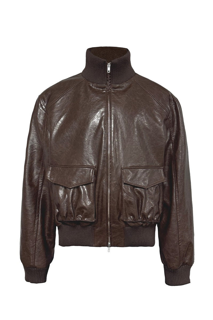 Cropped Waxed Leather Jacket