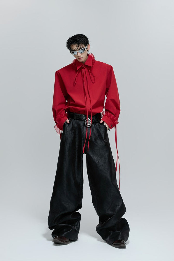 Detachable Bow Lace Trim Blouse