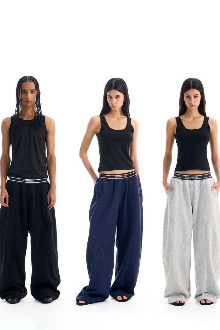 Ribbed Colorblock Wide Track Pants