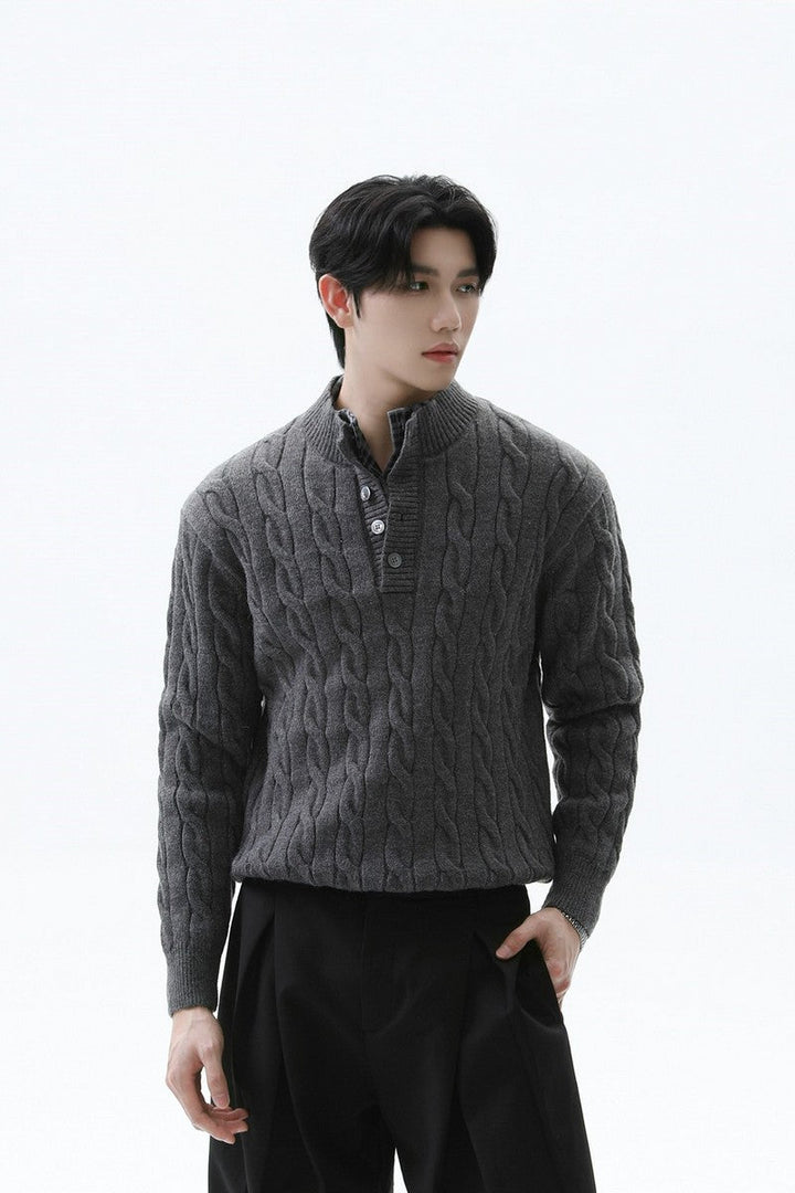 Layered Look Henley Knit Sweater