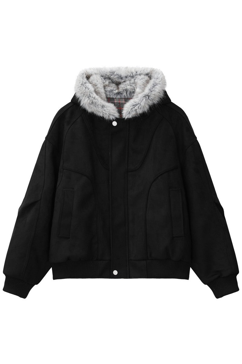Fur Collar Hooded Bomber Jacket