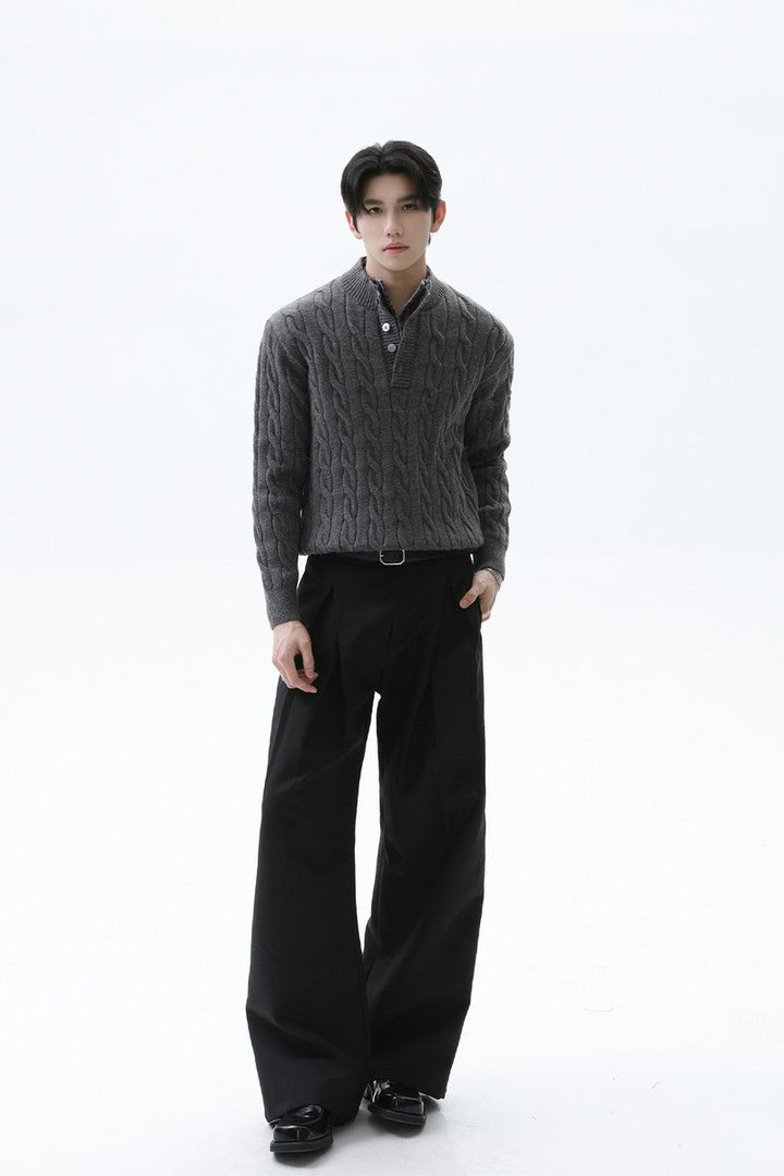 Layered Look Henley Knit Sweater