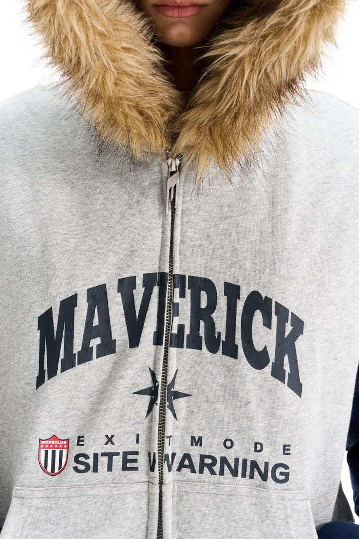 Colorblock Fleece Collar Print Jacket