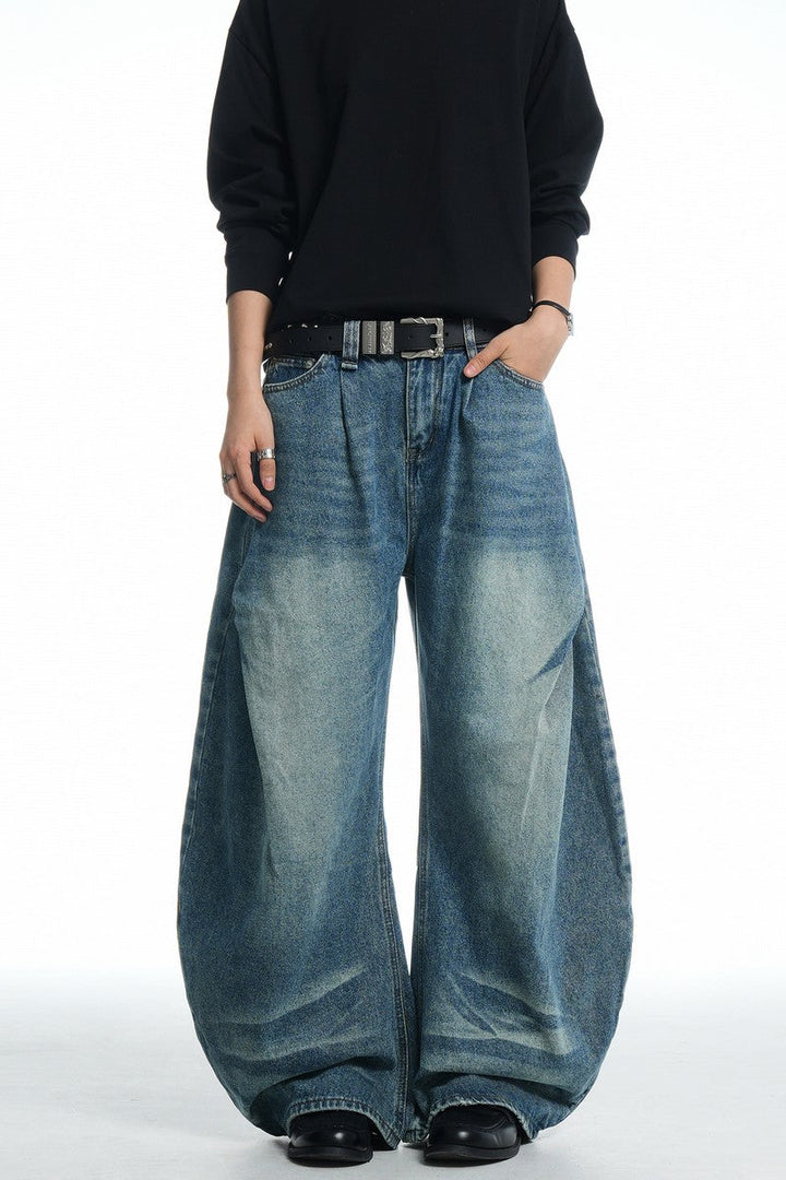 Wrinkled Blue Baggy Jeans