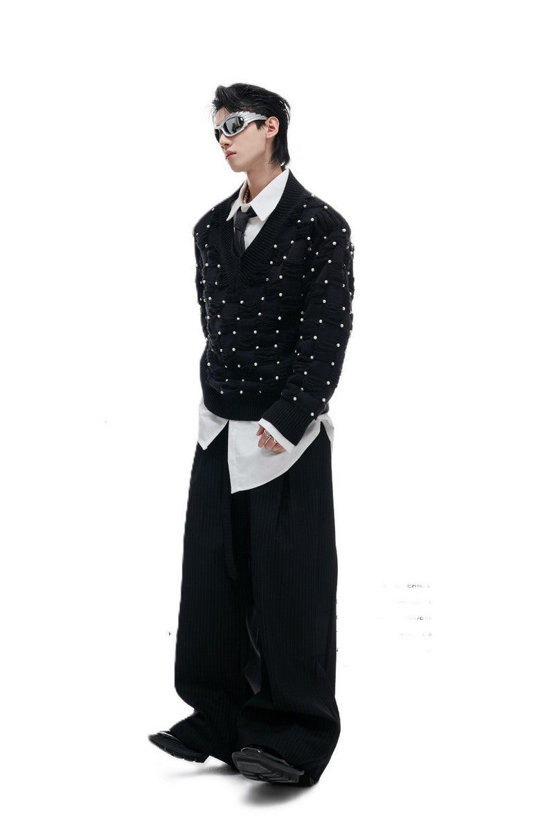 Pearl Fringe Distressed Knit Sweater