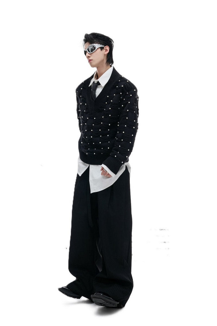 Pearl Fringe Distressed Knit Sweater