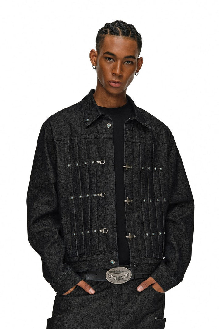 Studded Pleated Denim Jacket