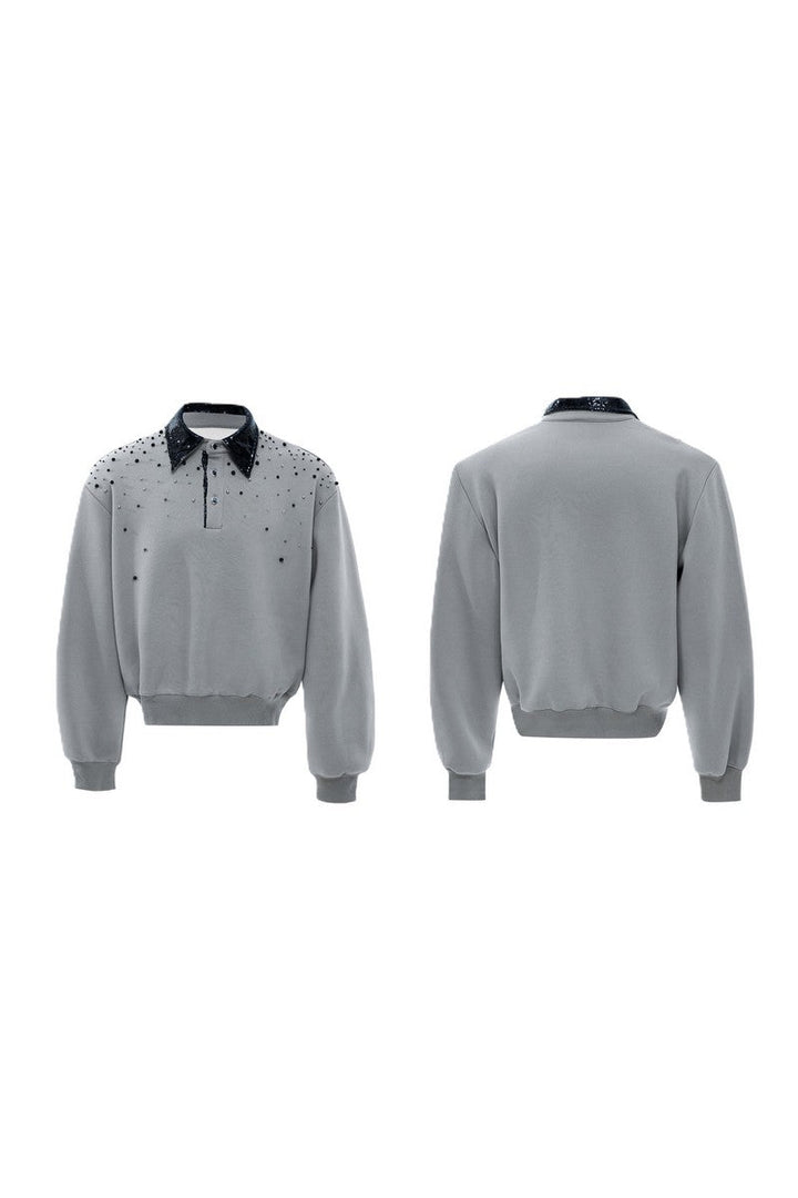 Pearl Sequin Colorblock Polo Sweatshirt